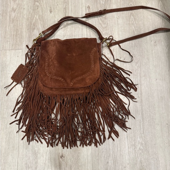 Polo Ralph Lauren suede Brown Fringe Crossbody Bag with top handle y2k handbag - Picture 1 of 7